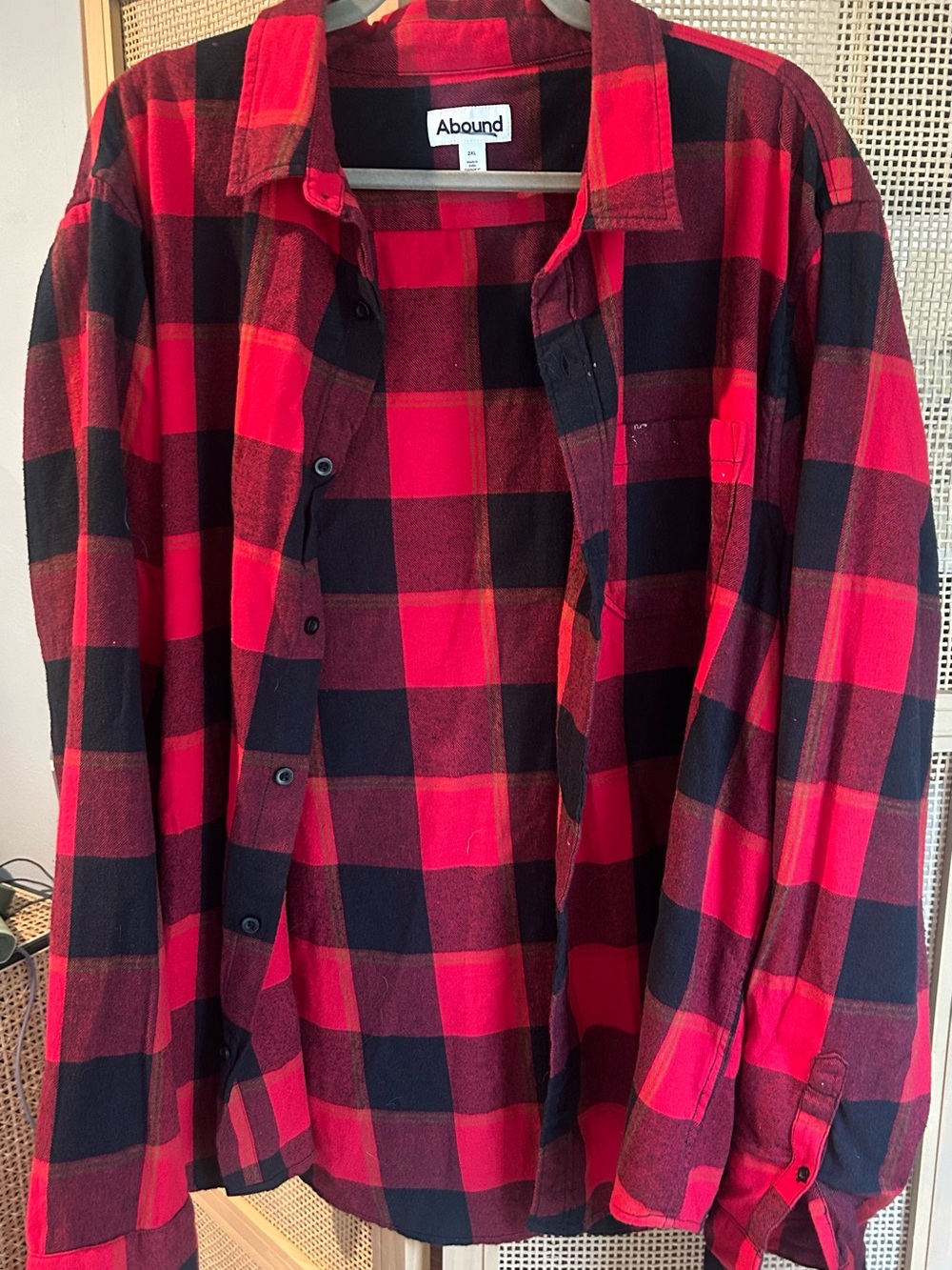 Abound Red Black Buffalo Plaid Flannel Button Down Shirt Jacket Shacket 2XL